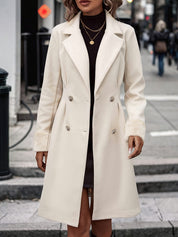 Women's Apricot Coat - Double-Breasted with Fuzzy Cuffs