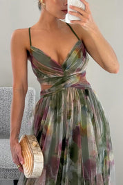 Women's V-Neck Floral Maxi Dress - Elegant Wedding Guest
