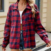 Women's Plaid Shirt - Button-Front with Chest Pockets
