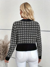 Women's Cardigan - Checked Pattern with Button-Down Closure