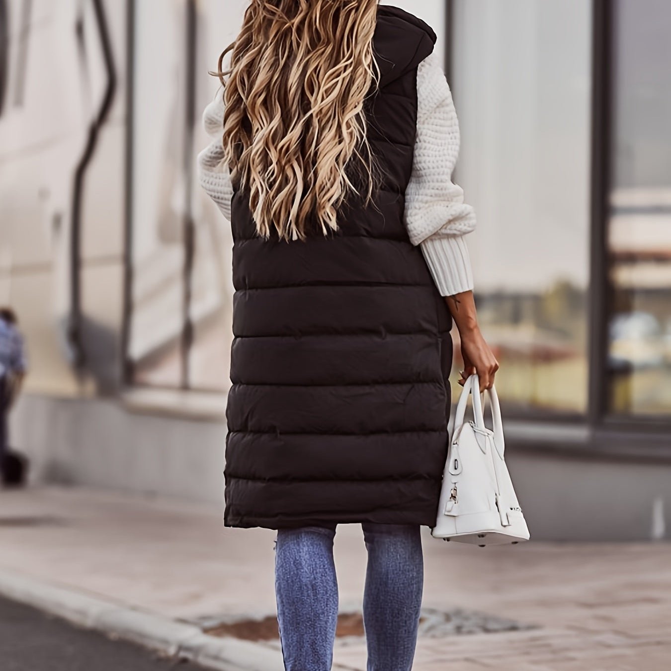 Women's Long Padded Vest - Hooded & Sleeveless