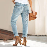 Women's Straight-Leg Jeans - Drawstring Waist & Patch Pockets