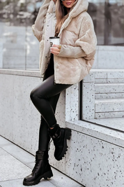 Women's Winter Jacket - Hooded Padded with Plush Panel Design