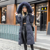 Women's Long Winter Parka - Fluffy Trim Hooded Design