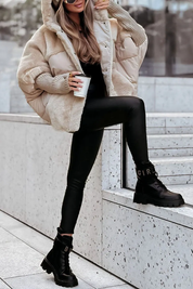 Women's Winter Jacket - Hooded Padded with Plush Panel Design