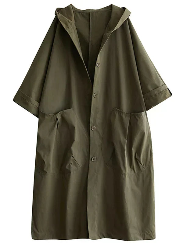 Women's Longline Coat - With Hood and Patch Pockets