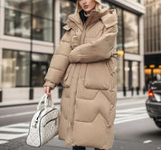 Women's Long Padded Coat - Maxi Length with Hood