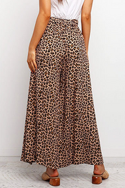 Women's Leopard Print Capri Trousers - High Waist Wide Leg