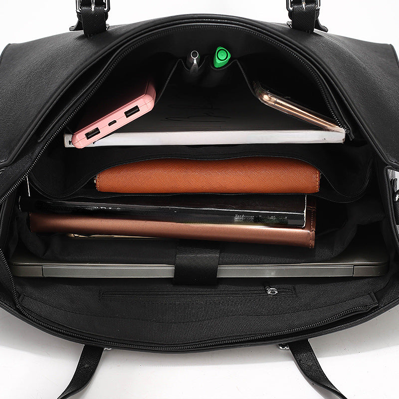 Women's Leather Laptop Tote Bag - Casual and Simple