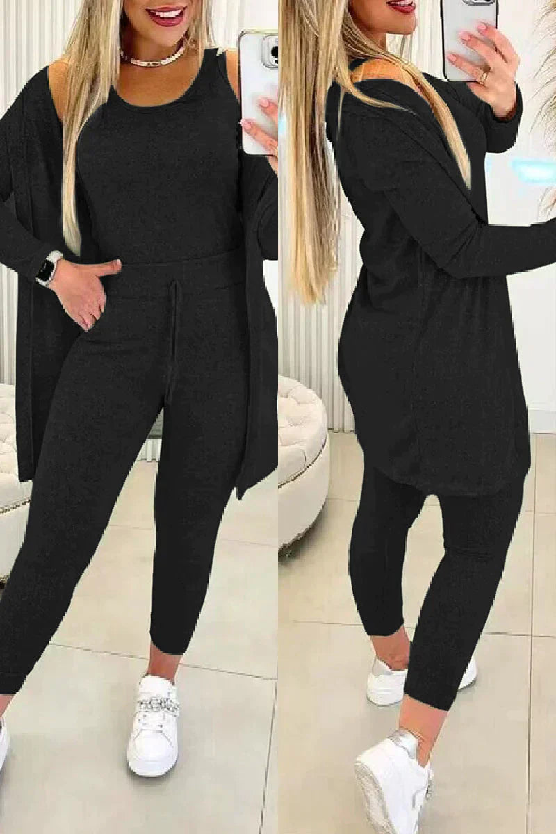Women's Three-Piece Set - Cardigan, Tank Top & Leggings