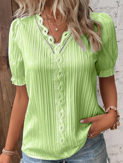 Women's Structured V-Neck Blouse - Chic Office Casual Elegant