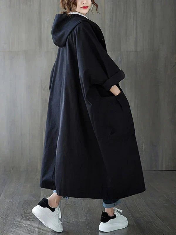 Women's Longline Coat - With Hood and Patch Pockets