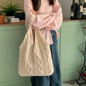 Women's Vintage Knitted Hobo Tote Bag - Soft Feel Luxurious Style