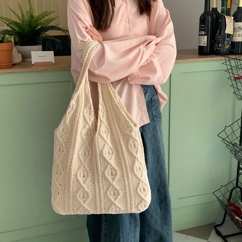 Women's Vintage Knitted Hobo Tote Bag - Soft Feel Luxurious Style