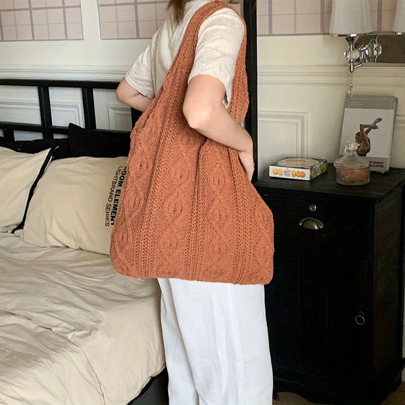 Women's Vintage Knitted Hobo Tote Bag - Soft Feel Luxurious Style