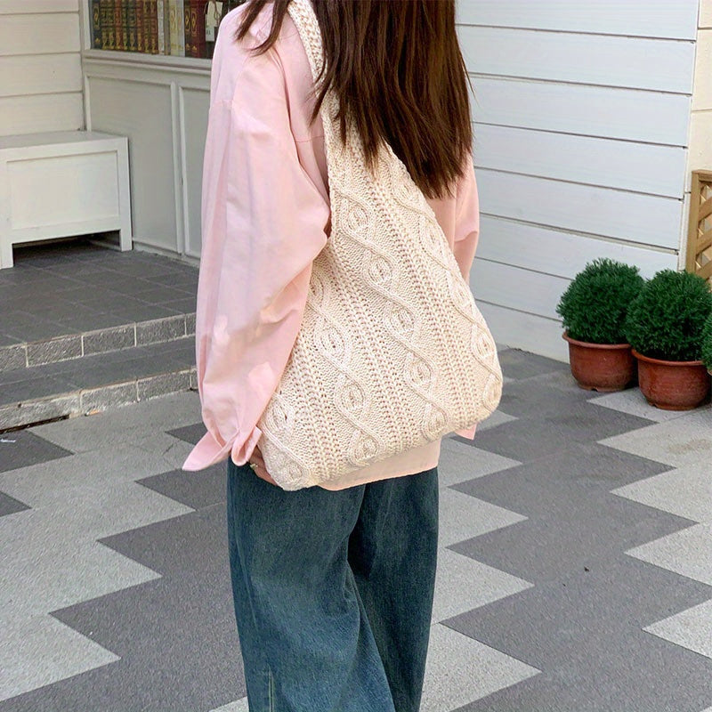 Women's Vintage Knitted Hobo Tote Bag - Soft Feel Luxurious Style