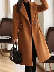 Women's Coat - One-Button Closure with Belted Waist
