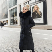 Women's Long Winter Parka - Fluffy Trim Hooded Design