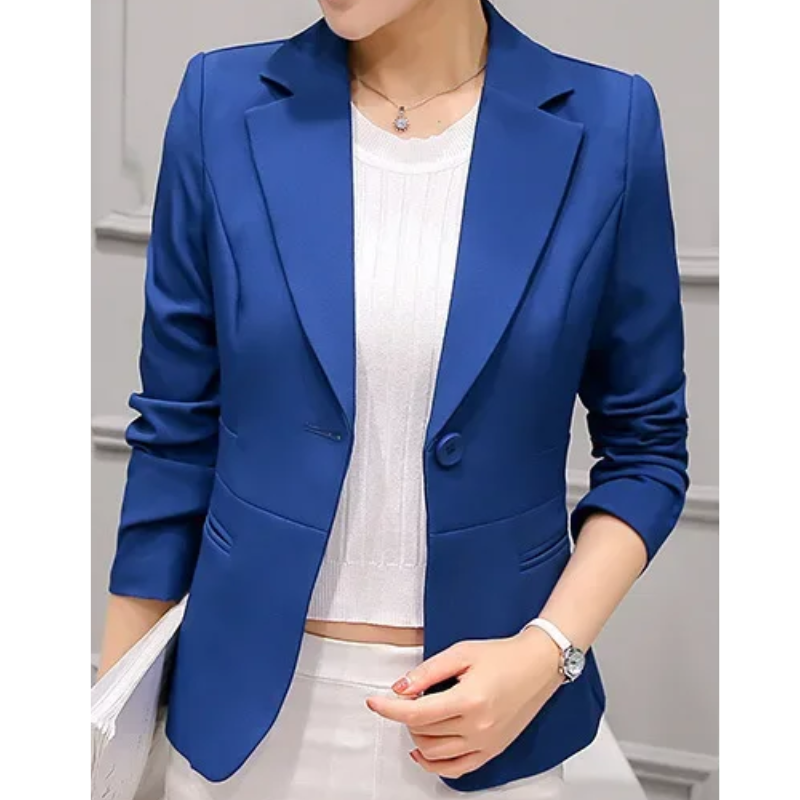 Women's Blazer - One-Button Closure with Notch Lapel Collar