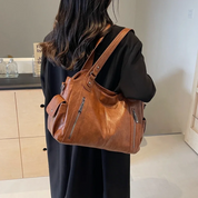 Women's Shoulder Bag - Multi-Pocket with Zip Details