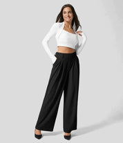 Women's Wide Leg Work Trousers - High-Waisted & Pleated