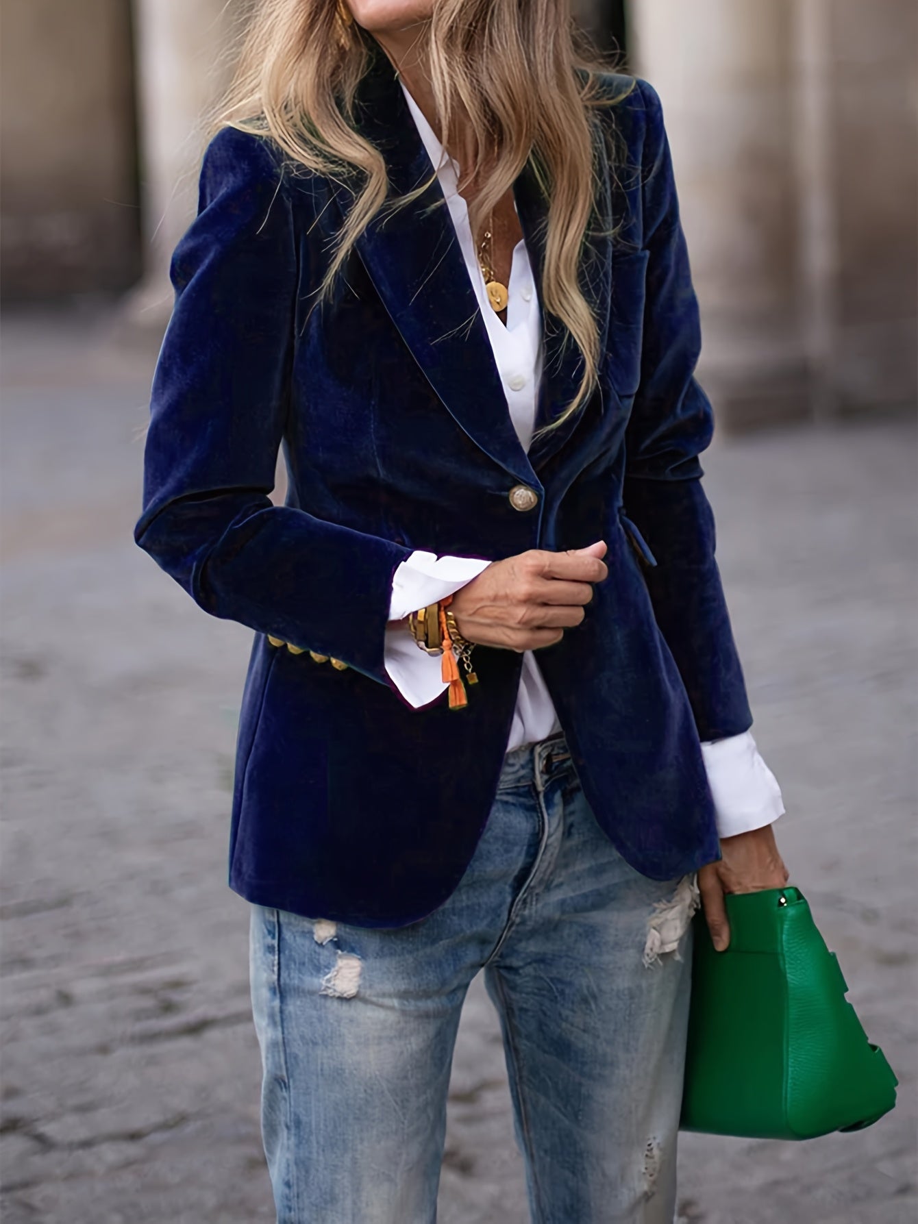 Women's Blazer - One-Button Closure with Structured Fit