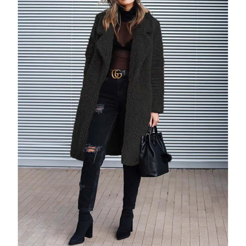 Women's Coat - Fuzzy Texture with Notch Lapel