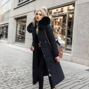 Women's Long Winter Parka - Fluffy Trim Hooded Design