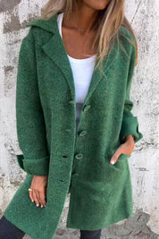 Crystalle - Solid Color Lapel Pocket Single Breasted Midi Coat for Women