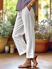 Women's Loose Linen Trousers - Breathable Wide Leg Casual Trousers