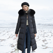 Women's Winter Padded Parka - Drawstring Waist and Detachable Fluffy Hood