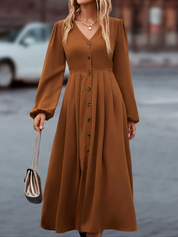 Vivienne - Elegant Long Sleeve V-Neck Dress for Women