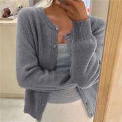 Women's Cardigan - Button-Down Closure with Ribbed Hem & Cuffs