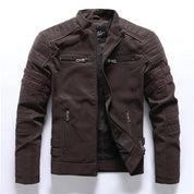 Men's Biker Jacket - Stand Collar with Red Stripe Detail