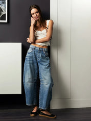 Women's Mid-Rise Wide Leg Jeans - Barrel Cut
