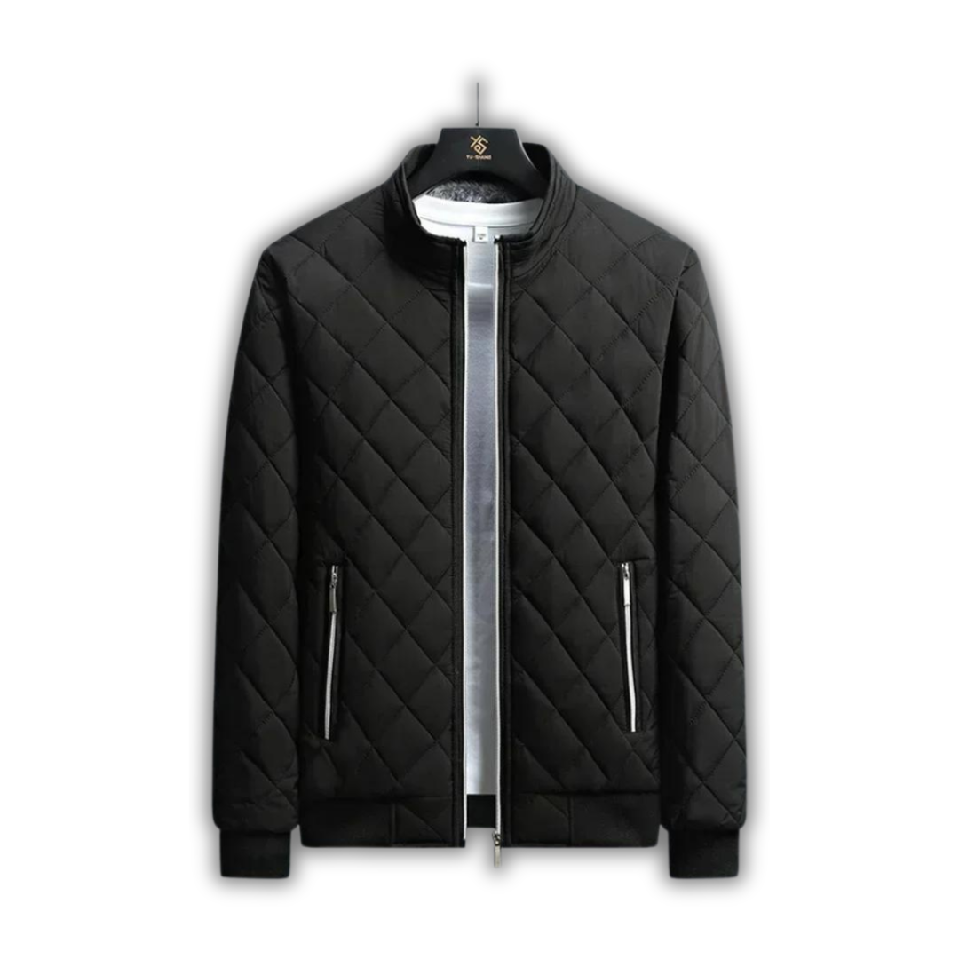 Men's Lined Quilted Jacket - Bomber Style with Stand-Up Collar
