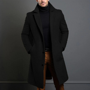 Men's Coat - Single-Breasted Long Overcoat