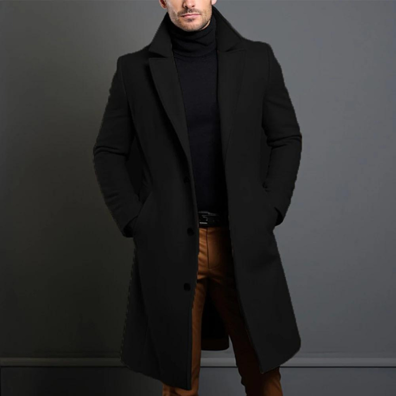 Men's Coat - Single-Breasted Long Overcoat