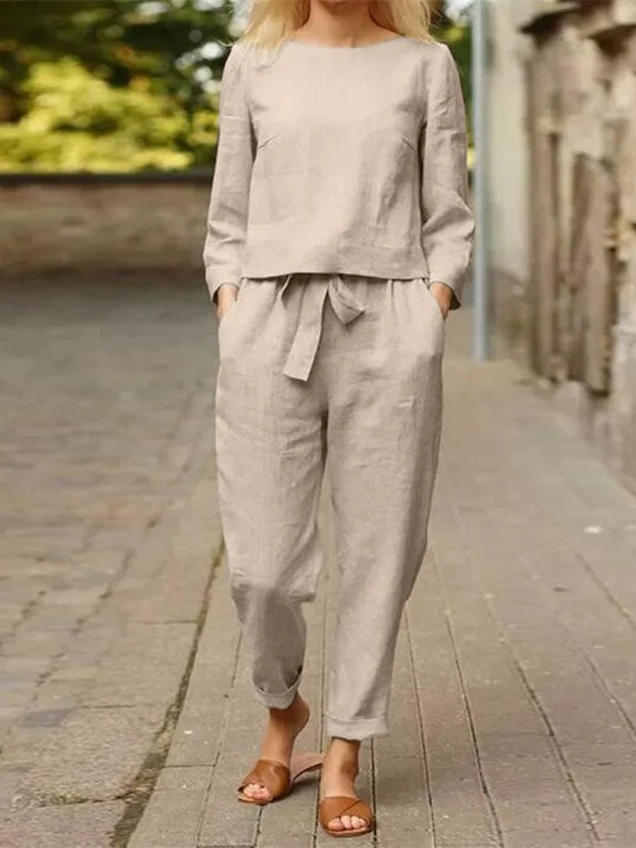 Casual and Stylish Long Sleeve Top and Trousers Set for Women