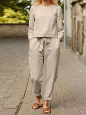 Casual and Stylish Long Sleeve Top and Trousers Set for Women