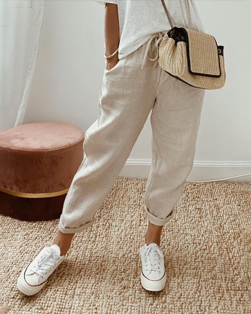 Women's Plain Drawstring Joggers - Relaxed Fit Elasticated Cuffs