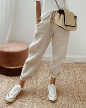 Women's Plain Drawstring Joggers - Relaxed Fit Elasticated Cuffs