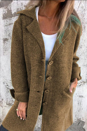 Crystalle - Solid Color Lapel Pocket Single Breasted Midi Coat for Women