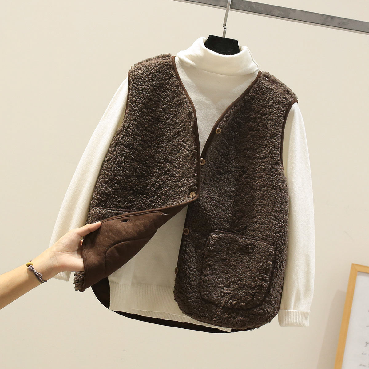 Women's Gilet - Shearling Style with Button Closure