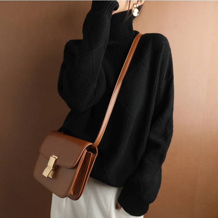 Women’s Jumper - Diamond Knit with Roll Neck