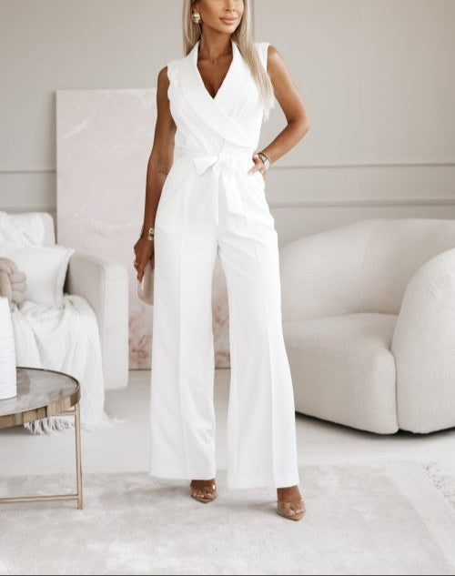 Elegant Sleeveless Wrap with Wide-Leg Jumpsuit for Women