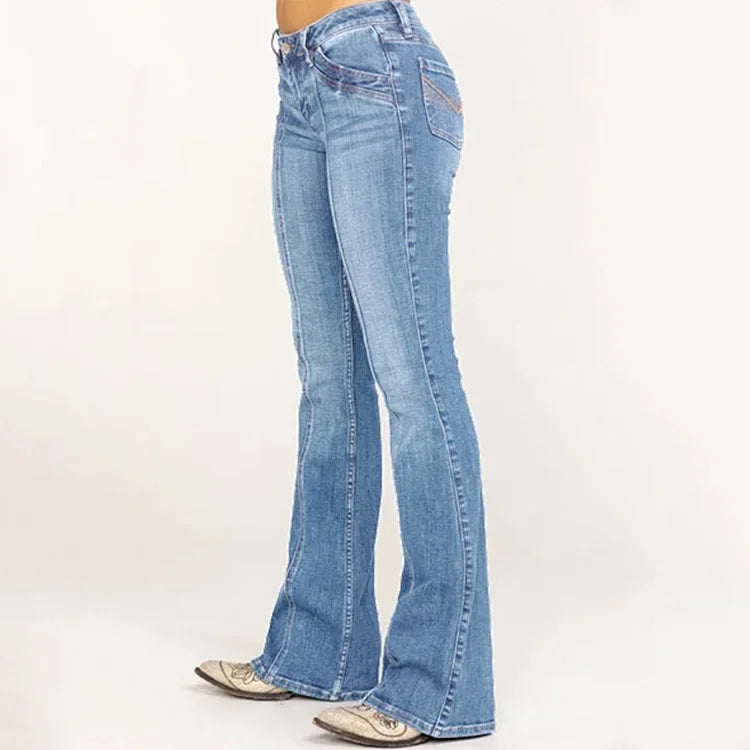 Women's Mid-Rise Flared Jeans - Front Seam Detail