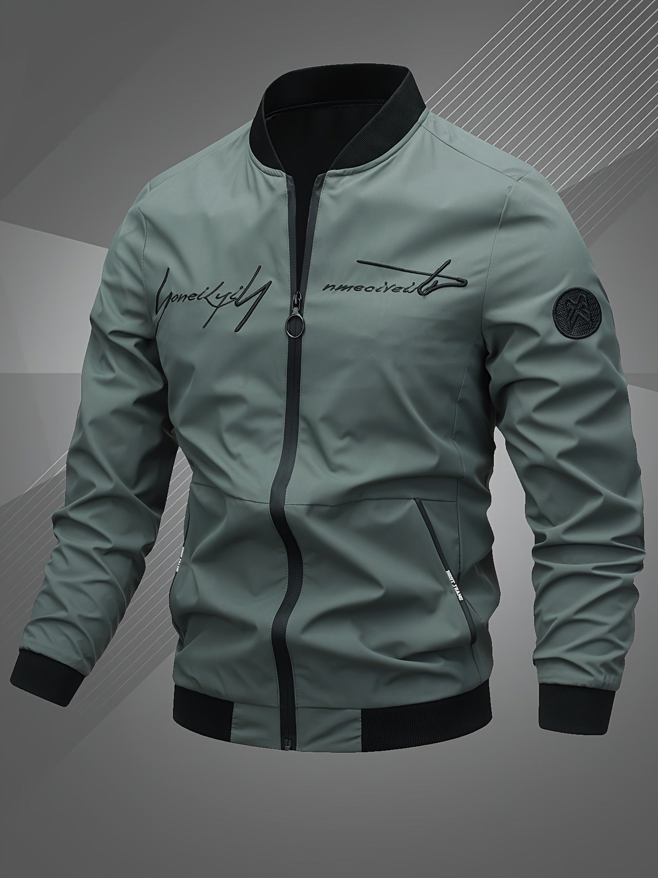 Letter Embroidered Bomber Jacket for Men | Zachary