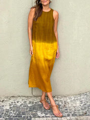 Women's Relaxed Fit Midi Dress - Sleeveless Gradient Natural Fibers