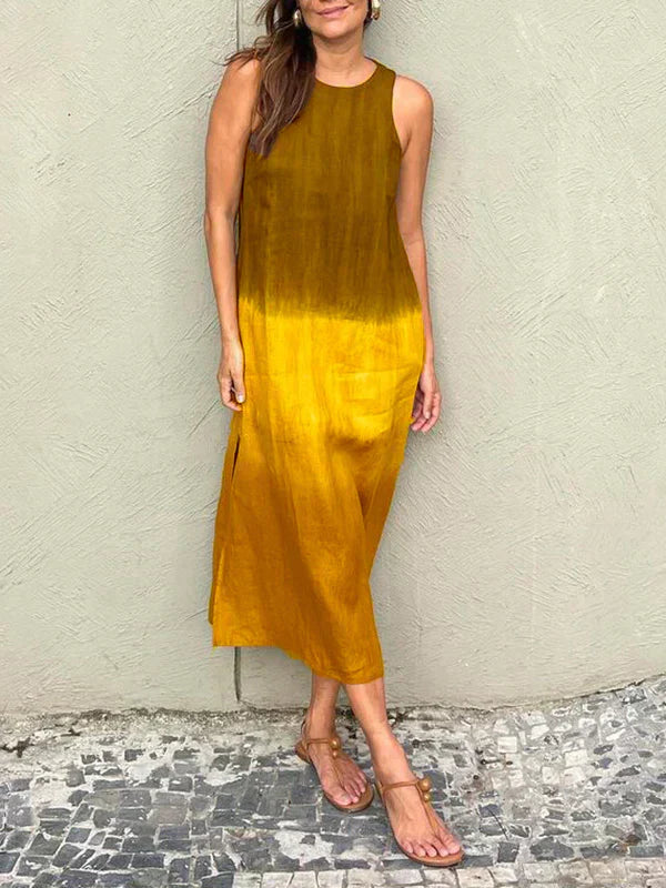 Women's Relaxed Fit Midi Dress - Sleeveless Gradient Natural Fibers